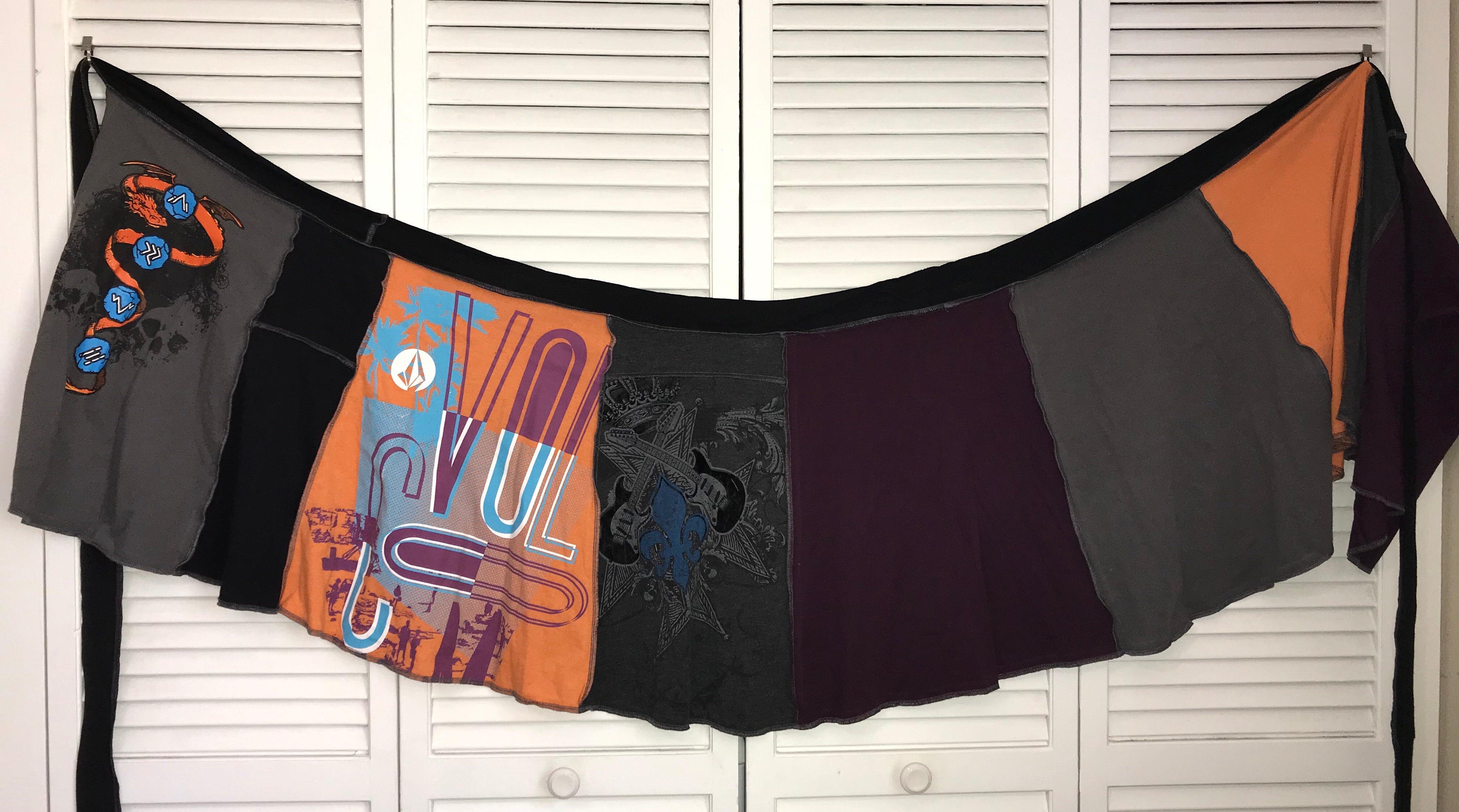 Dragon/Guitar Upcycled T-shirt Wrap Skirt