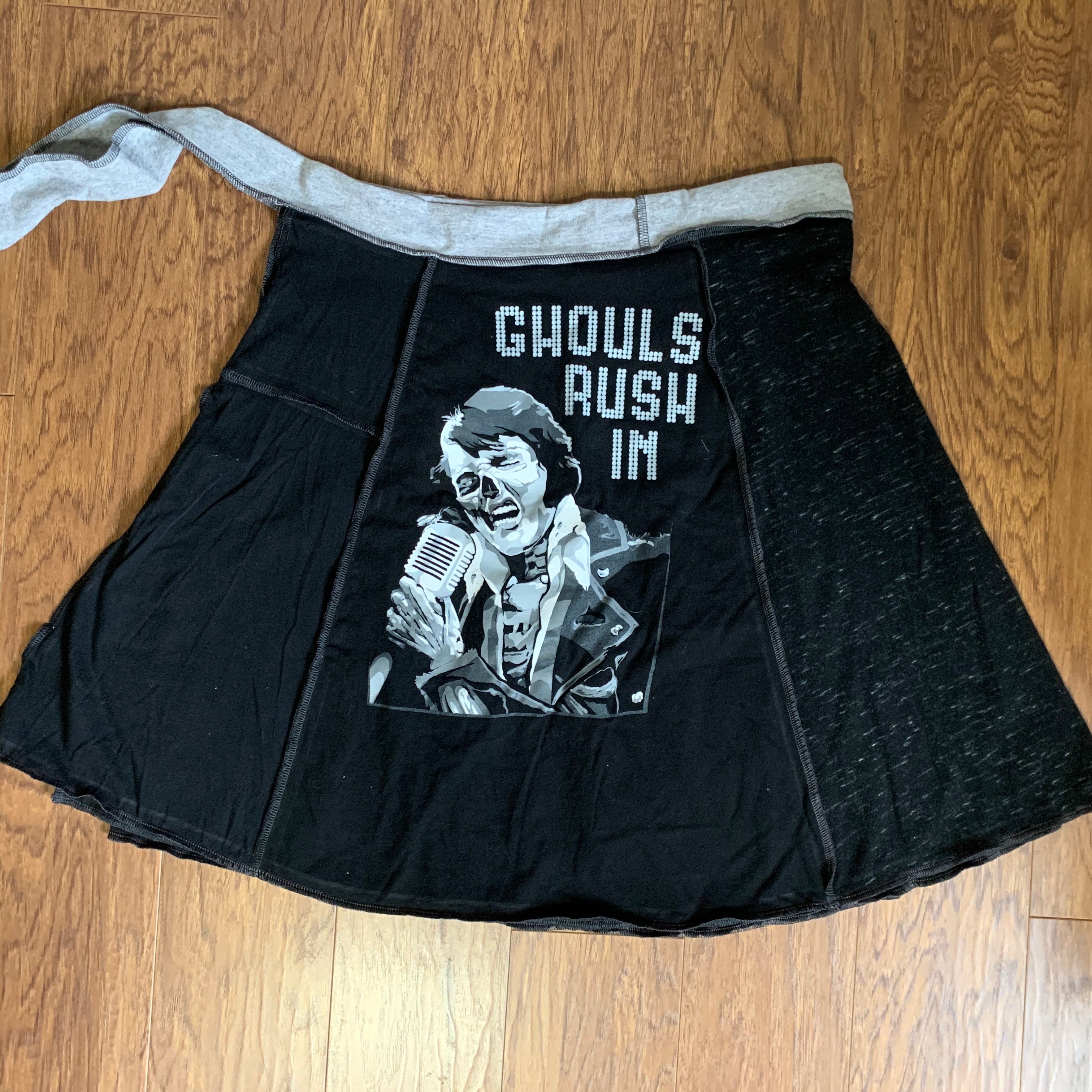 Ghouls Rush In Upcycled T-shirt Wrap Skirt