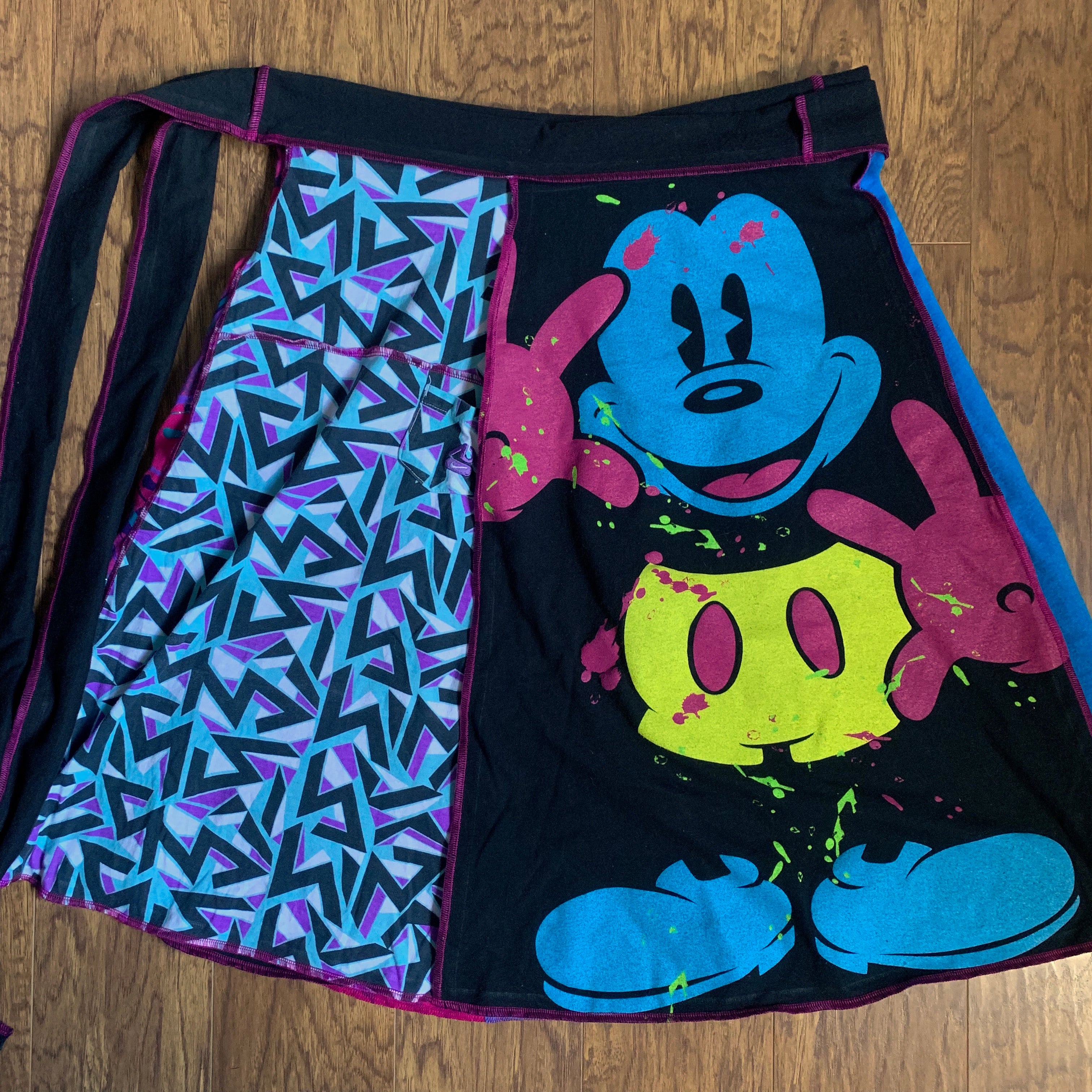 Pop Art Mickey Upcycled T-shirt Wrap Skirt